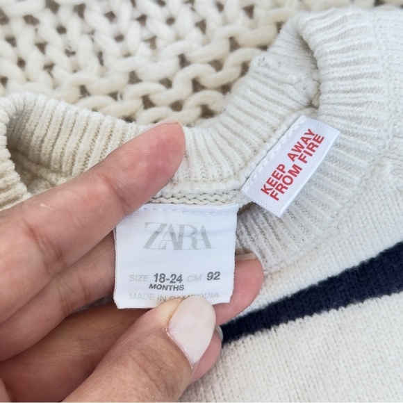 Zara Blue and Cream Crew Neck Toddler Sweater with Nautical Stripes 18-24 Months - Picture 3 of 4